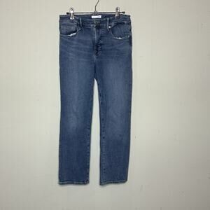 Good American Blue Zip Fly Ankle Straight Leg Denim Jeans Women's Size‎ 6/28